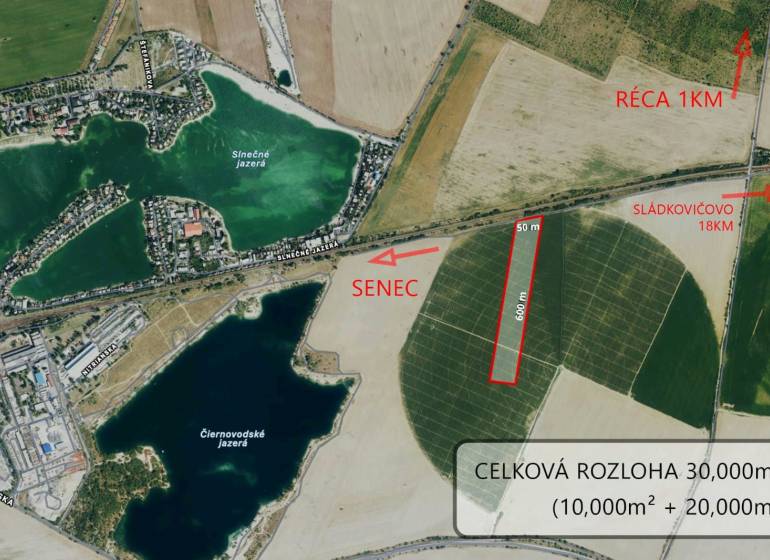 Orná pôda na predaj - skvelá investičná príležitosť pri jazere Guláška - Letecký pohľad na poľnohospodárske a lesné pozemky v Senci blízko Seneckej, pri jazerách.