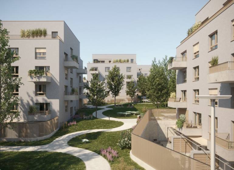 Na predaj 3-izbový byt s balkónom - B4 - V prostredí medzi domami sú nové bytovky s upraveným verejným priestorom a zeleňou.