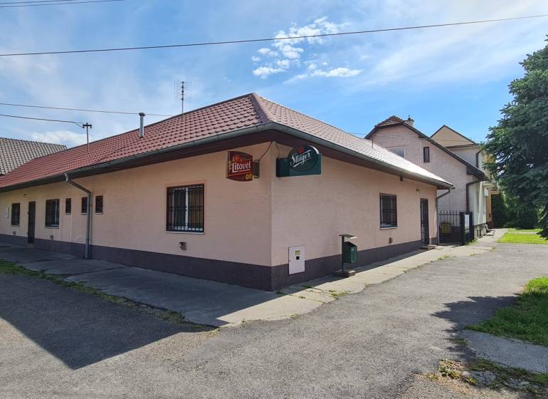 Predaj Domu v obci Lovča - Rodinný dom v Lovči s parkovaním a drevenými obkladmi, vedľa súkromného auta.