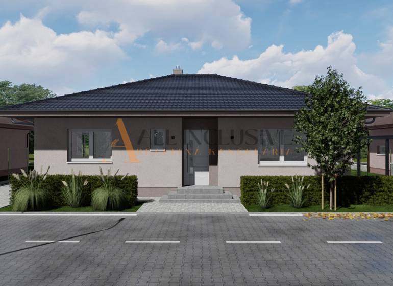 POSLEDNÁ NOVOSTAVBA - HOLODOM | PRÁZNOVCE - Rodinný dom v PRÁZNOVCIACH, Topoľčany, s úhľadnou fasádou a záhradou pred vstupom.