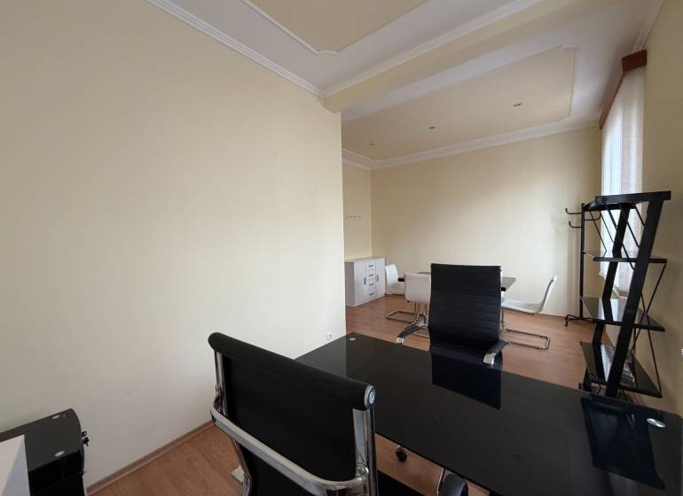 Prenájom kancelárie 33 m2 v centre Piešťan - Svetlé kancelárie s podlahou s dreveným dekorom, elegantný nábytok a prirodzené osvetlenie.