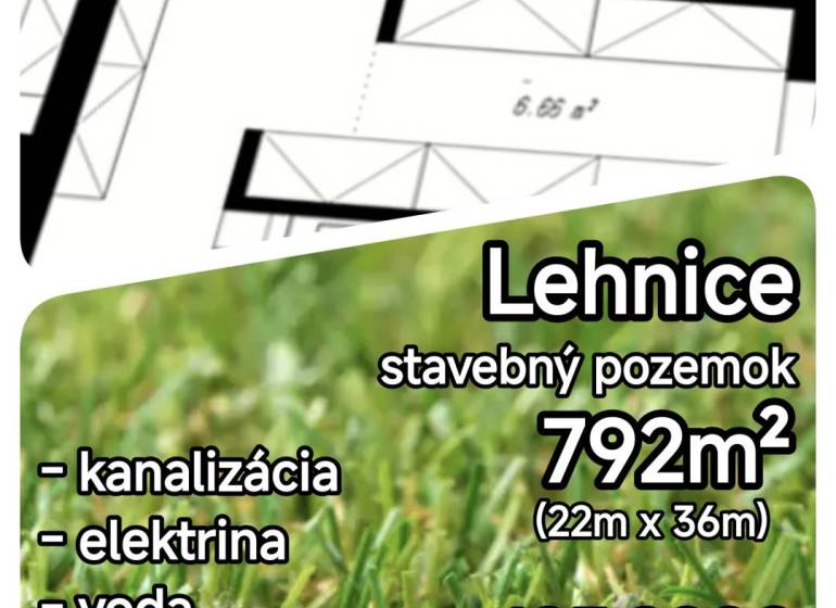 LEN U NÁS! - Posledný stavebný pozemok v obci Lehnice! - Stavebný pozemok v Lehniciach, 792m², zahŕňa kanalizáciu, elektrinu a vodu. Cena 105,000€.