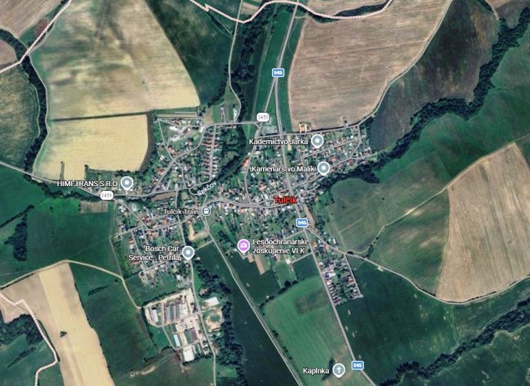 Pozemky Tulčík pri Prešove – investičná príležitosť 38 €/m² - Letecký pohľad na poľnohospodárske a lesné pozemky v Tulčíku a okolí.