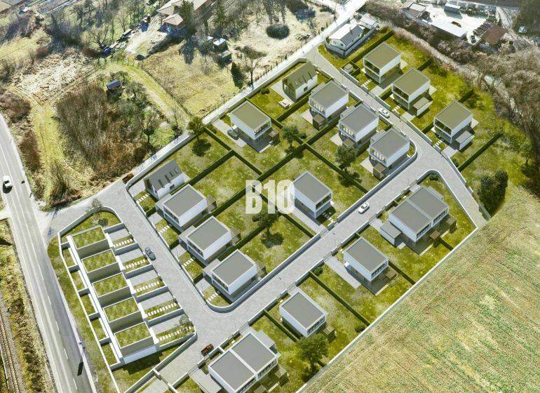 NOVÉ TEPLICE - stavebné pozemky v TOP lokalite - širšie centrum mesta  - Letecký pohľad na rezidenčnú výstavbu pre pozemky - bývanie v Trenčianskych Tepliciach.