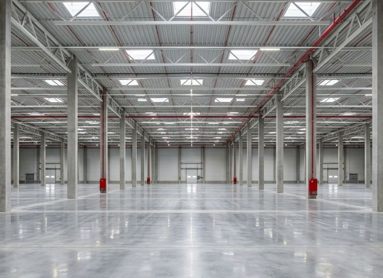 Prenájom A-Class logistickej haly s kanceláriami – 7 026 m², Galanta - Priestor Sklady a haly s oceľovými stĺpmi a hladkou podlahou.