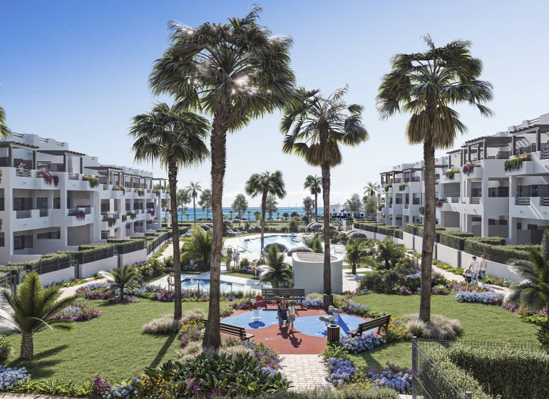 1-izbový apartmán pri pláži, Pulpí, Costa de Almería - Rekreačný apartmán v Pulpí s palmami, bazénom a záhradou, ideálny pre oddych.