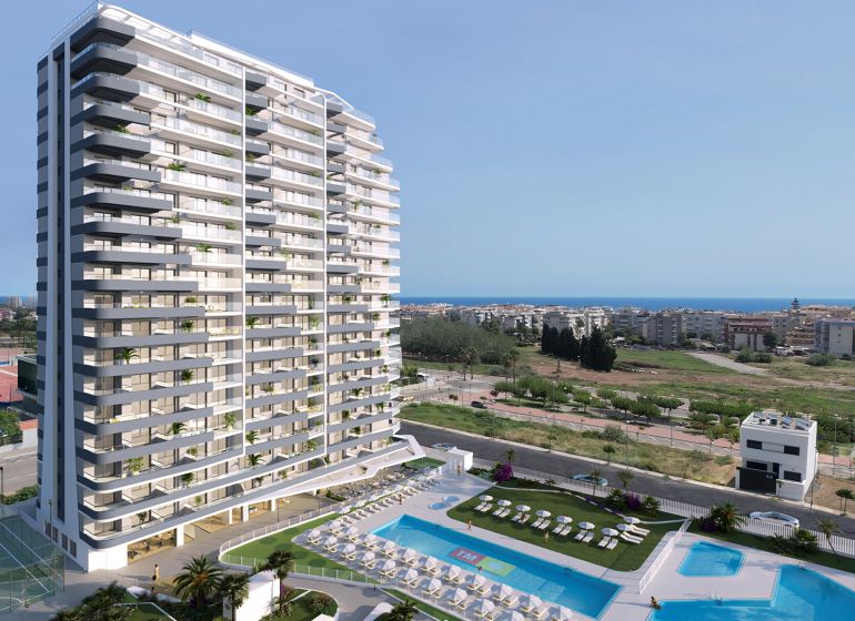 1-izbový apartmán pri pláži, Canet, Costa de Valencia - Budova s bazénom a športoviskami v Canet d'En Berenguer, ideálna na rekreačný apartmán.
