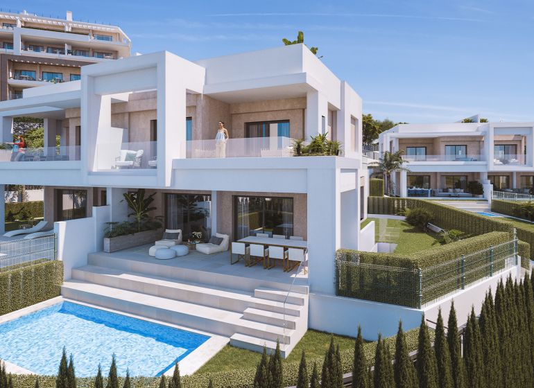 1-izbový apartmán s výhľadom na more, Estepona, Costa del Sol - Rekreačný apartmán v Estepona s bazénom a terasou, obklopený zeleňou.