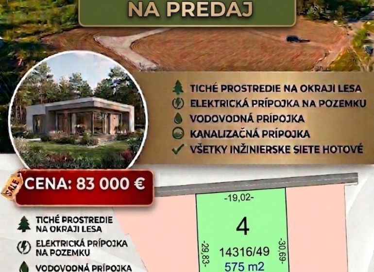 Stavebný pozemok na predaj - Studienka - Predaj pozemku číslo 4 na okraji Studienky, Pod Borovicou, pre bývanie.