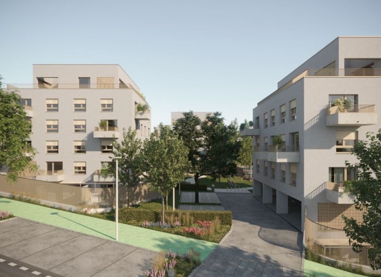 Na predaj 2-izbový byt s balkónom C2 - Obytný komplex s troma poschodiami, vhodný pre 2-izbový byt, obklopený zeleňou.