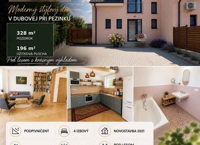 Nádherný 4izbový dom Novostavba v obci Dubová 196m2 - pivnica - Rodinný dom na Novosadskej v Dubovej, svetlá kuchyňa, obývacia izba, šikmá strecha.
