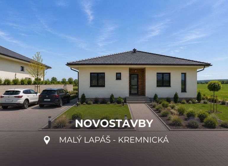 DVE NÍZKO ENERGETICKÉ NOVOSTAVBY | MALÝ LAPÁŠ | NITRA - Rodinný dom v Malom Lapáši s parkovaním, záhradou a výhľadom na okolitú krajinu.