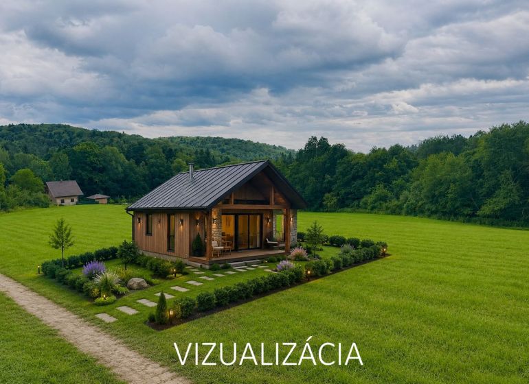 PREDAJ: rekreačný pozemok 564 m2;Bardejov-Zlaté; 39.900 € - Drevený dom obklopený zeleňou a upravenou záhradou na Rekreačných pozemkoch v Bardejove.