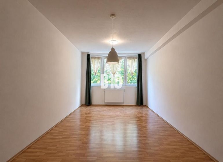 2-izbový byt po rekonštrukcii za dostupnú cenu!!! - Priestranná miestnosť s podlahou s dreveným dekorom v 2-izbovom byte, svetlo prúdi cez okno.