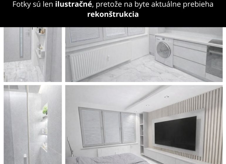 LUXUSNE PREROBENÝ BYT, BANSKÁ BYSTRICA, 37M2 - Ilustračné fotografie ukazujú interiér 1-izbového bytu počas rekonštrukcie s moderným zariadením.