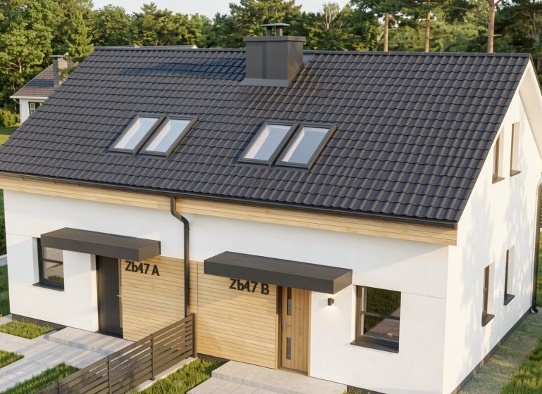 4iz Novostavba Sasinkovo v Štandarde - Rodinný dom v Sasinkove na ulici Sasinkovo s tmavou strechou a drevenými detailmi.