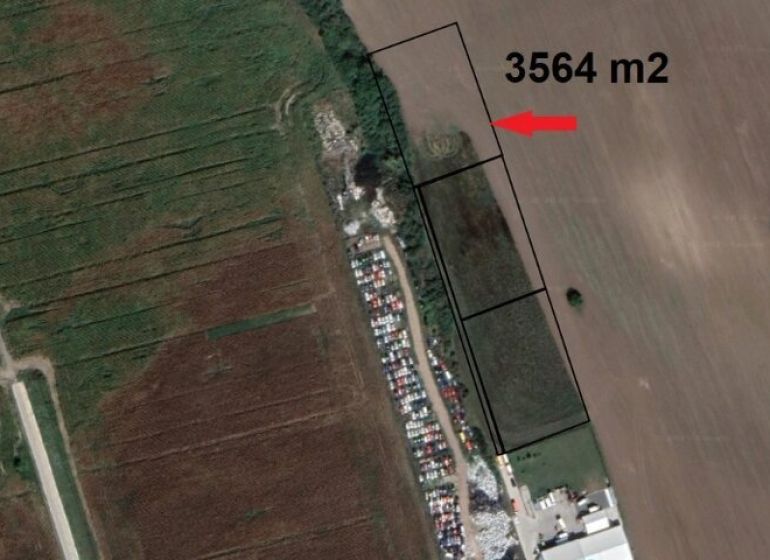Pozemok v Bernolákove na ulici Priemyselná  - Letecký pohľad na komerčné pozemky v Bernolákove, Priemyselná, s celkovou plochou 3564 m².