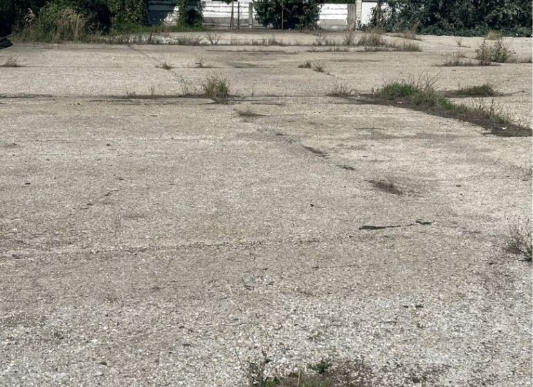 Lukratívny pozemok na podnikatelské využitie. - Komerčné pozemky v Dunajskej Strede s betónovým povrchom a zeleňou na pozadí.