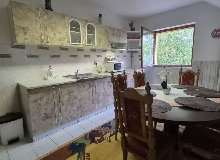 Prenájom 2-izbového apartmánu v Dunajskej Strede - Kuchyňa v 2-izbovom byte s jedálenským stolom a priestranným oknom.