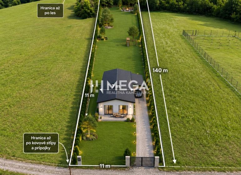 REZERVOVANÝ HOTOVÝ STAVEBNÝ POZEMOK S PRÍPOJKAMI JASENOV - Vizualizácia pozemkov na bývanie v Jasenove s moderným domom obklopeným zeleňou.