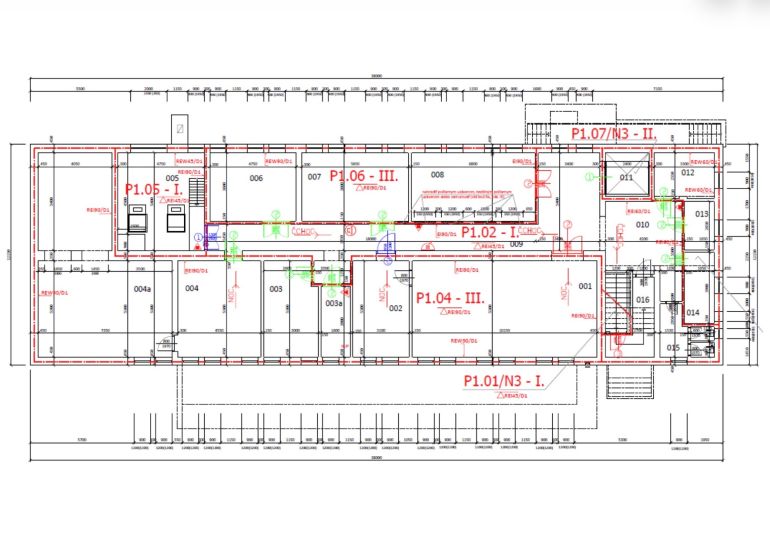 Nebytový priestor 400m2, Lovinského ul., Staré Mesto - Pôdorys kancelárií s detailmi rôznych miestností a inžinierskych sietí.