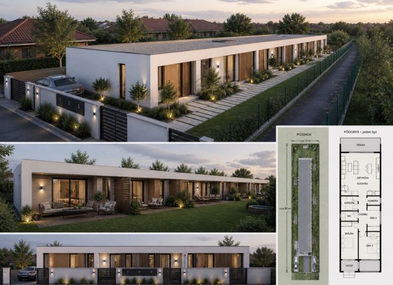 Pozemok vhodný na veľký RD Chorvátsky Grob 1.044m2 - Radové domy na ulici Pod vinicami v Chorvátskom Grobe. Pozemky - bývanie, moderná architektúra.