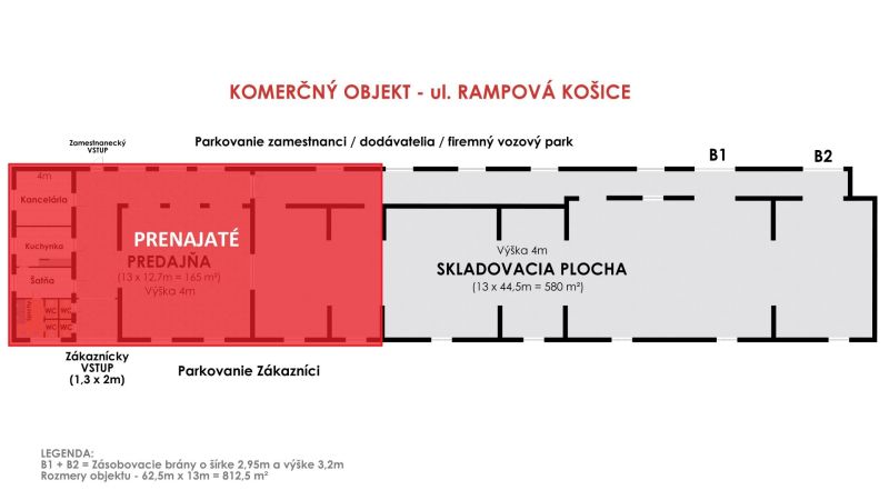 PRENAJATÉ - 2 x 200 m² SKLADOVÝ PRIESTOR, RAMPOVÁ, KE - PRENÁJOM Skladový priestor Košice, Rampová