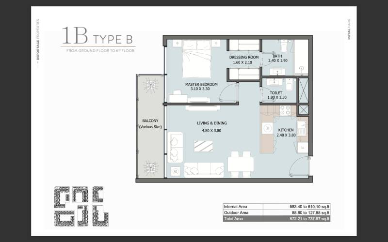 Royal Park Abu Dhabi - 2izbový byt (Type B) - 1B type B.png