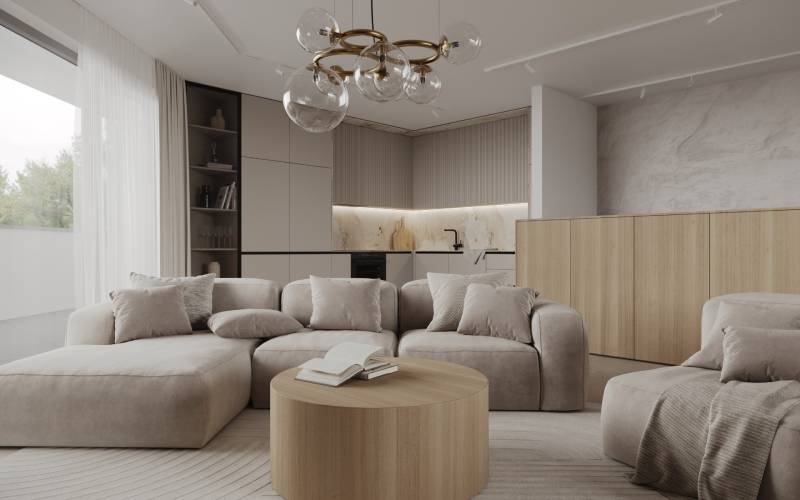 PROJEKT MÜNICHSTHAL, 12 km od Viedne - Obývacia izba + kuchyňa (1) (2).jpg