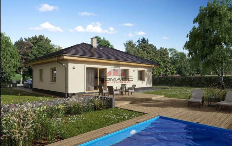 4iz Novostavba NITRA - Dražovce - Rodinný dom pri ulici Dražovce, obklopený zeleňou, s terasou a bazénom na dvore.