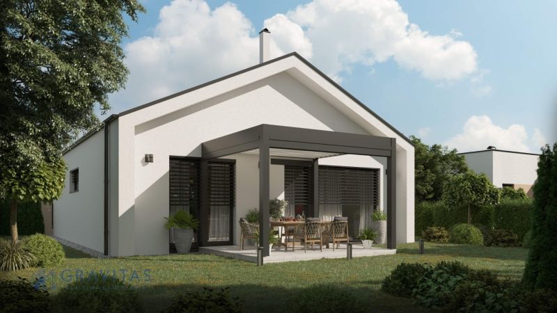 Na predaj nový 4-izbový rodinný dom (Typ ALEX-51) - Rodinný dom s terasou, záhradou a moderným sedením pre relaxáciu a pohodu.