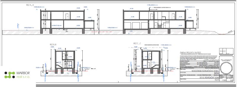 Stavebné pozemky s projektom 2 samostatných RD v obci Baška-časť Maša - Architektonické rezy rekreačného domu pre projekt výstavby v lokalite Baška.