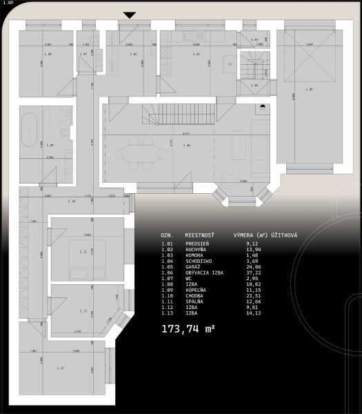 NA PREDAJ 5 – IZB. ROD. DOM, MALÁ IDA – PANSKÝ LES - Pôdorys poschodia rodinného domu so zoznamom miestností a výmerou v metroch štvorcových.