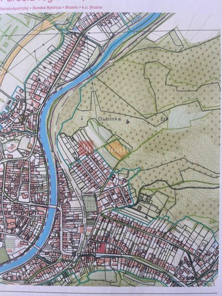  Investičný pozemok: rozloha: 4236 m2, Brusno - krásny výhľad   - Mapa katastrálneho územia v Brusne, v okolí ulice Brusno a záhrad Dubinka.