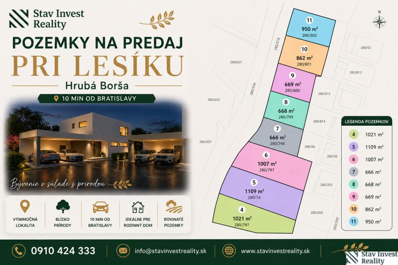 Stavebné pozemky v obci Hrubá Borša, okres Senec