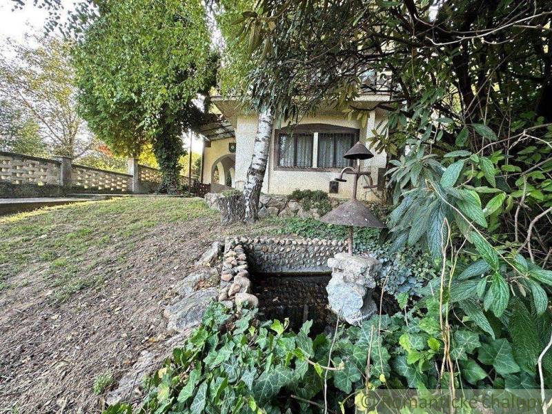 Rodinný domček na kopci vo vinárskej obci Veľký Kýr - Starý rodinný dom obklopený stromami, záhradou a kamennou lampou.