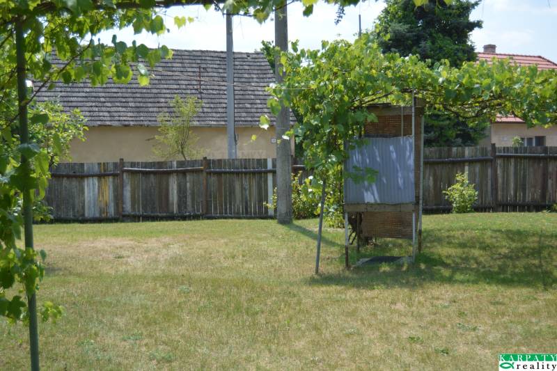 Chalúpka v typickom štýle Záhoria, pod starou lipou! - Záhrada rodinného domu v Borskom Svätom Jure s dreveným plotom a vinicou.