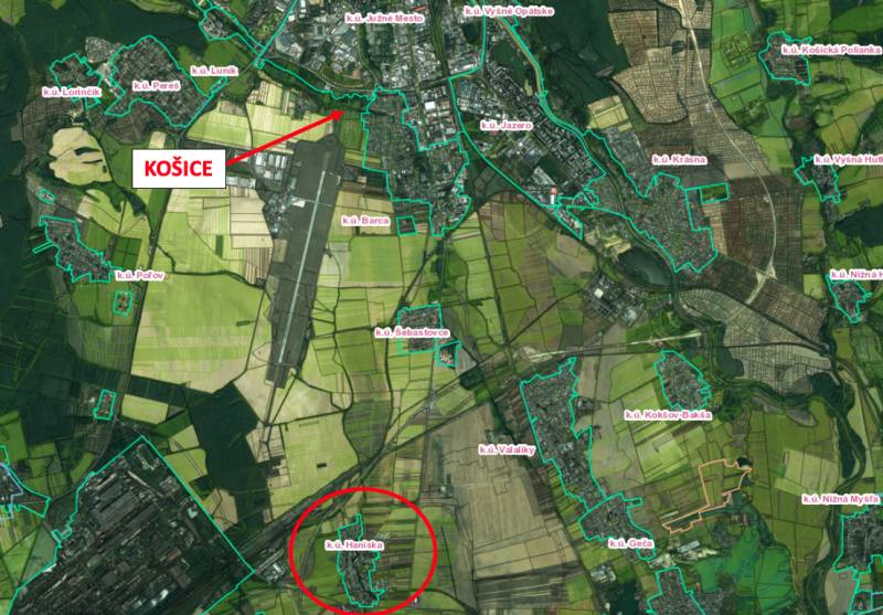 Haniska – 6.850 m2 POZEMKY v pozemkových úpravách pri Košiciach - Mapa poľnohospodárskych a lesných pozemkov v okolí Hanisky a Košíc.