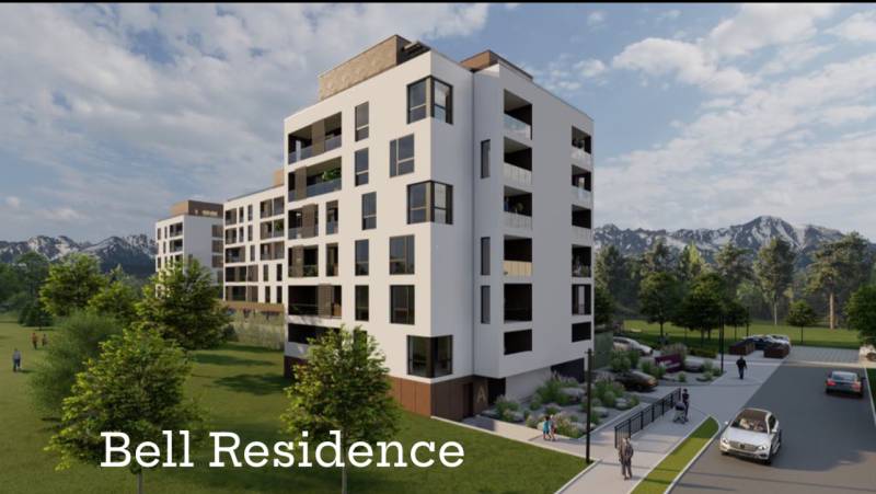 2i byt  A.3.1 - Bell Residence - Vizualizácia bytového komplexu Bell Residence, na ulici Suchoňova, s výhľadom na hory.