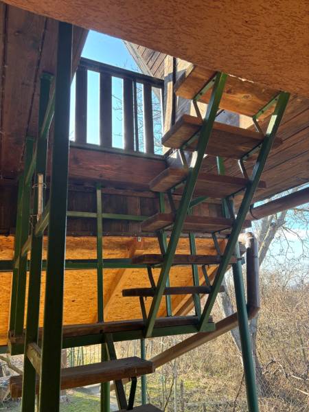 PREDAJ, PODLUŽANY - VINIČNÝ DOMČEK S VINOHRADOM - Drevené schodisko na rekreačné pozemky, obklopené prírodou, poskytuje prístup na vyvýšenú terasu.
