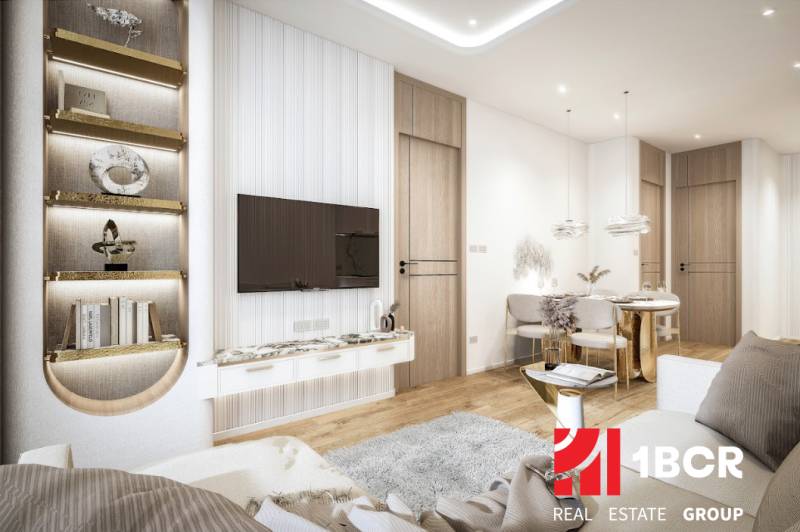 2 IZBOVÝ APARTMÁN (2 SPÁLNE + 1 OBÝV. IZBA) SEASPIRE JOMTIEN PATTAYA - Luxusný interiér 3-izbového bytu s dekoratívnymi prvkami a pohodlným nábytkom.