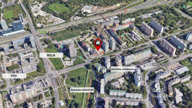 Obchodný priestor (118,5 m2), BA V. Petržalka, Bosákova ul - Letecký pohľad na obchodné priestory v Bratislave - Petržalke na Bosákovej ulici.