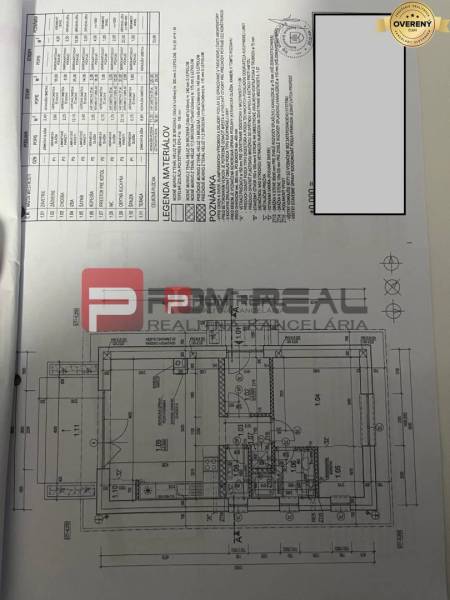 Novostavba rodinného domu v Malých Karpatoch - Pôdorys rodinného domu s detailnými technickými špecifikáciami a legendou materiálov.