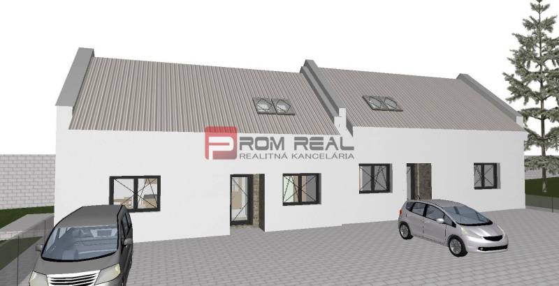 Stavebný pozemok so stavebným povolením a projektom na dvojdom - Vizualizácia dvojdomu so zaparkovanými autami, vhodné na pozemky - bývanie v Štefanovej.