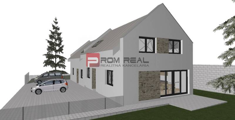 Stavebný pozemok so stavebným povolením a projektom na dvojdom - Vizualizácia domu so zaparkovanými autami v Štefanovej. Pozemky - bývanie pre moderné bývanie.