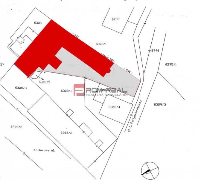 EXKLUZÍVNA INVESTÍCIA: MULTIFUNKČNÁ BUDOVA NA PREDAJ, TRNAVA - Katastrálna mapa so zakreslenou budovou na Ľ. Podjavorinskej ulici v Trnave.