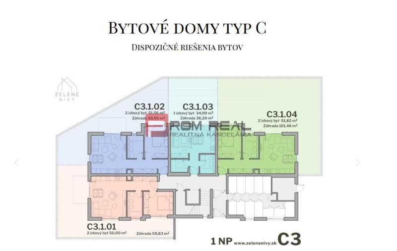 PREDAJ 2i byt, 153 m2, Prémiová novost. Zelené Nivy, Pezinok - Pôdorys bytového domu na Limbašskej ceste ukazuje 2-izbový byt so záhradou.