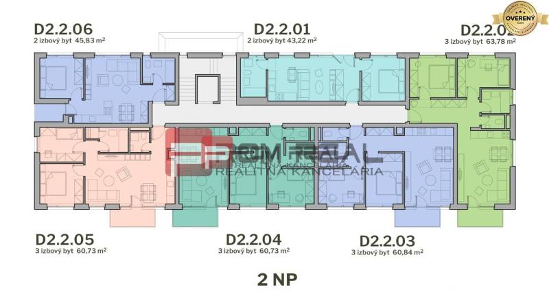 PREDAJ 3i byt, 65 m2, Prémiová novost. Zelené Nivy, Pezinok - Pôdorys poschodia s viacerými bytmi na ulici Limbašská cesta, vrátane 2-izbového bytu.