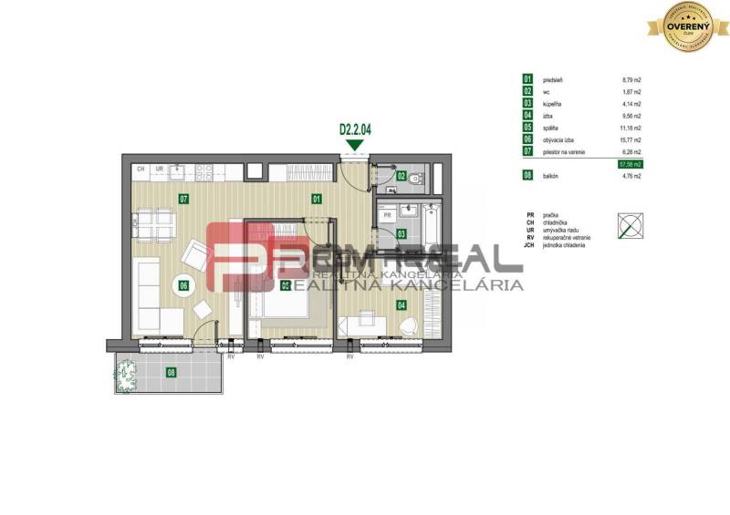 PREDAJ 3i byt, 65 m2, Prémiová novost. Zelené Nivy, Pezinok - Pôdorys 3-izbového bytu s priestrannou obývacou izbou a balkónom.
