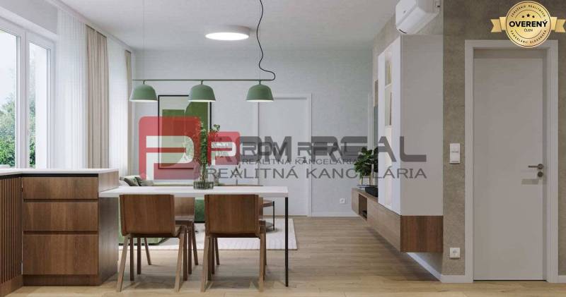 PREDAJ 3i byt, 65 m2, Prémiová novost. Zelené Nivy, Pezinok - Interiér 2-izbového bytu na ulici Pezinok; kuchyňa, jedáleň, drevené prvky, svetlá atmosféra.